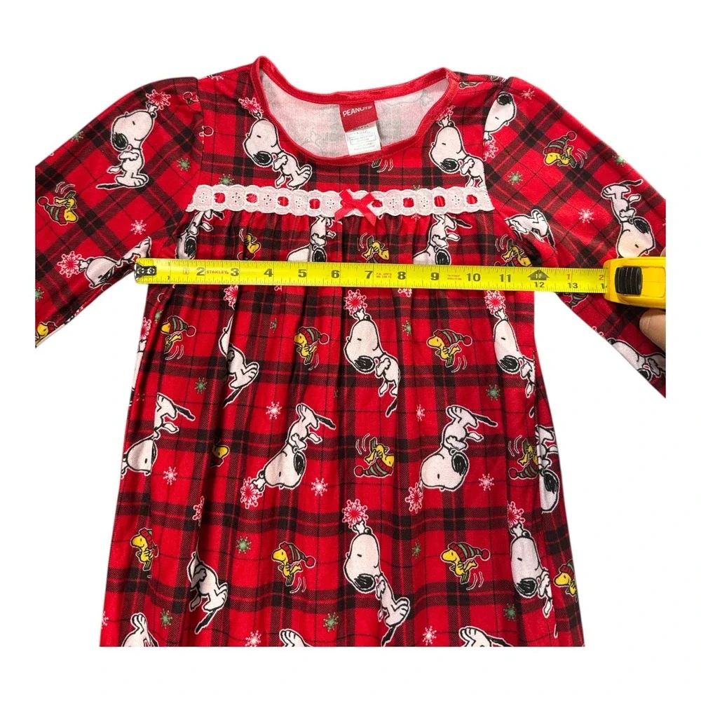Peanuts Snoopy Plaid Nightgown Pajamas Red Flame Resistant Kids‎ XS